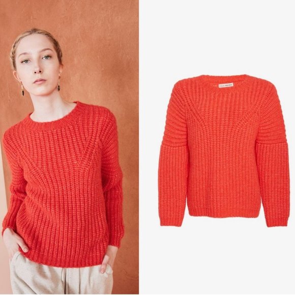 Ulla Johnson Kitty Chunky Alpaca Pullover Sweater in Crimson XS